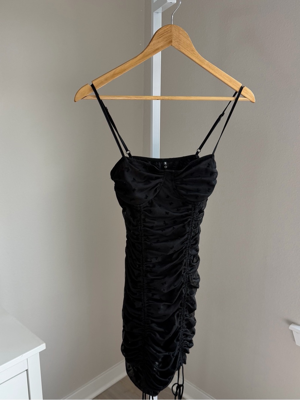Motel Rocks Black Ruched Mini Dress with Spaghetti Straps - Picture 2 of 6